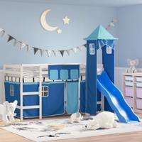 Kinderhoogslaper met toren 90x190 cm massief grenenhout blauw