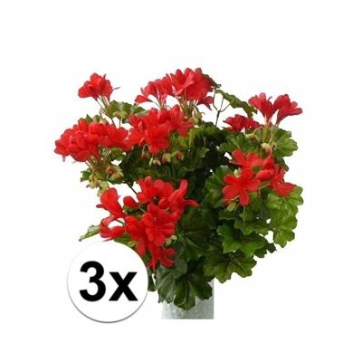 Kunstbloemen boeketje Oostenrijkse geranium - 3x - rood - 40 cm Kunstbloemen boeketje Oostenrijkse geranium - 3x - rood - 40 cm