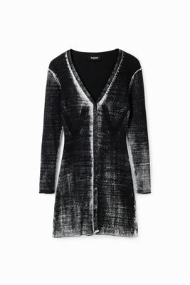 Korte gebreide jurk met versleten effect - BLACK - L