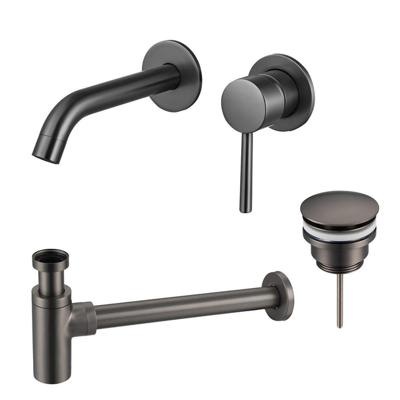 Fortifura Calvi Slim Wastafelkraanset - inbouw wastafelkraan - klikwaste plug - design sifon - Geborsteld Gunmetal PVD SW766534/SW767288/SW767297