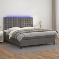 Boxspring met matras en LED kunstleer grijs 180x200 cm