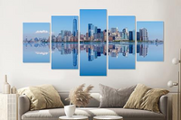 Karo-art Schilderij - New York City skyline weerspiegeling, 5 luik, 200x100cm