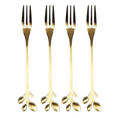 Gebaksvorkjes Leaf - 4x stuks - goud - RVS - 13 cm - vorken - dessert vorkjes