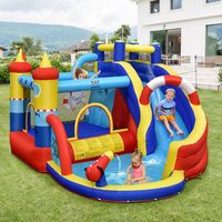 Opblaasbaar Springkasteel met 450W Ventilator Kinderbootstijl Springkasteel voor Kleurrijke Tuin