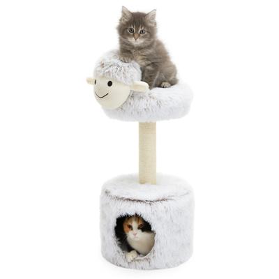 Nobleza Kattenmeubel met huisje - Wit - Pluizig schaap - 67 cm