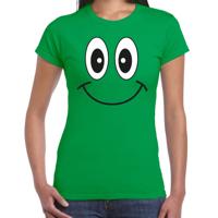 Verkleed T-shirt voor dames - Smile Emoticon - groen - carnaval - feestkleding