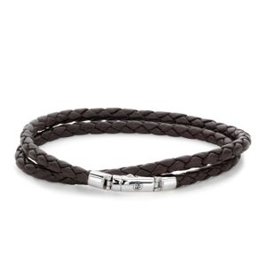 Rebel and Rose RR-L0095-S Armband Twisted Round Earth leder/zilver bruin 5 mm M 19,5 cm