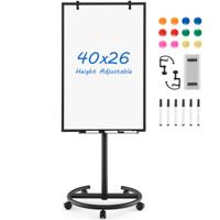 Verrijdbaar Magnetisch Whiteboard 100x65cm Verrijdbaar Droog Schoolbord in Hoogte Verstelbaar Stabiele Ronde Standaard Markers Gum