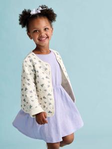 Meisjesset gewatteerd jack met bloemenprint + jurk paars