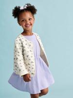 Meisjesset gewatteerd jack met bloemenprint + jurk paars