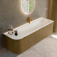 Badmeubel Mondiaz Kurve-Dlux | 145 cm cm | Meubelkleur Dusk | Wastafelkleur Ostra | Solid surface | Wasbak rechter zijde spoelbak | 1 kraangat