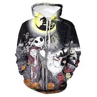 De nachtmerrie voor Kerstmis Jack Skellington Trui met capuchon Cartoon Manga Anime 3D Voorvak Grafisch Kangoeroe zak Voor Voor Stel Voor heren Dames Volwassenen Halloween Carnaval Maskerade 3D Lightinthebox - thumbnail