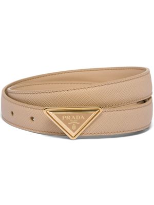 Prada ceinture en cuir à plaque logo - Tons neutres