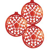 Grote Kerstbal hangdecoratie van karton - 3x - rood - Dia 32 cm - Kerstversiering