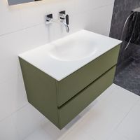 Mondiaz Vica Moon badmeubel groen mat 80 cm 2 lades solid surface enkele spoelbak midden zonder kraangat