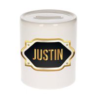 Justin naam / voornaam kado spaarpot met embleem - Naam spaarpotten - thumbnail