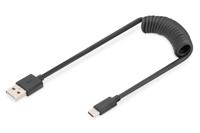 Digitus USB-kabel USB 2.0 USB-A stekker, USB-C stekker 1.00 m Zwart Stekker past op beide manieren, Afgeschermd (dubbel), Flexibel, Spiraalkabel AK-300430-006-S