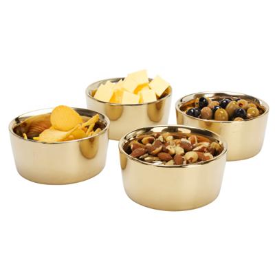 Siaki Serveer/chips schaaltjes - 4x stuks - aardewerk/gres - metallic goud - 9 x 18 cm