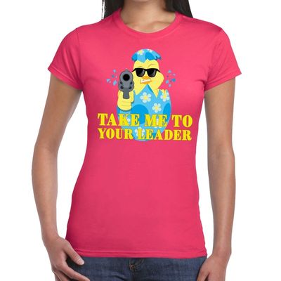 Fout paas t-shirt roze take me to your leader voor dames Fout paas t-shirt roze take me to your leader voor dames
