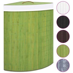 The Living Store Bamboe Hoekwasmand Groen - 52.3 x 37 x 65 cm - 60 L - Uitneembare voering - Handvat op deksel -