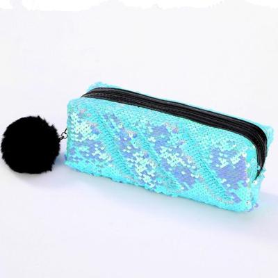 3 stuks omkeerbare Sequin potlood geval voor meisjes school levert super grote briefpapier gift Magic make-up tas (Magic blauw + paars)