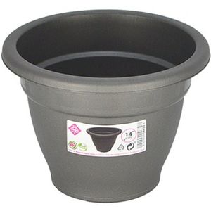 Grijze ronde plantenpot/bloempot kunststof met diameter 14 cm   -