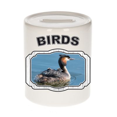 Dieren fuut vogel spaarpot - birds/ vogels spaarpotten kinderen 9 cm