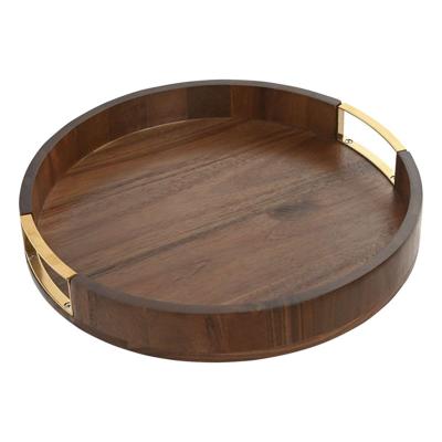 Dienblad Home ESPRIT Gouden Natuurlijk Metaal Acacia 35,5 x 35,5 x 5 cm
