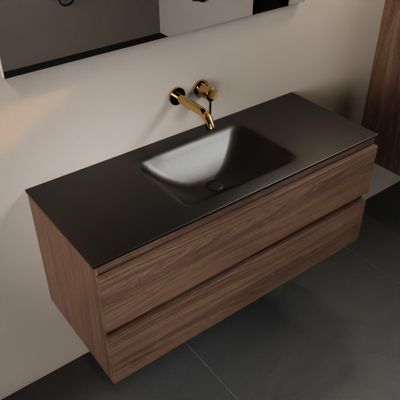 Mondiaz Aivy 120 cm badmeubelset mocha - met wastafel urban zonder kraangaten midden