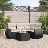 5-delige Loungeset met kussens poly rattan zwart