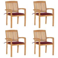Tuinstoelen stapelbaar 4 st met kussens massief teakhout Tuinstoelen stapelbaar 4 st met kussens massief teakhout