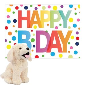 Pluche dieren knuffel labrador hond 20 cm met Happy Birthday wenskaart