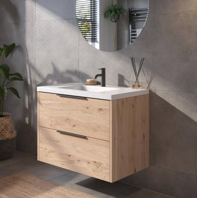Saqu Lima voorgemonteerd badmeubel met mat zwarte greep incl. wastafel 80,5x51,5cm naturel eiken