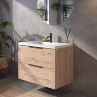 Saqu Lima voorgemonteerd badmeubel met mat zwarte greep incl. wastafel 80,5x51,5cm naturel eiken