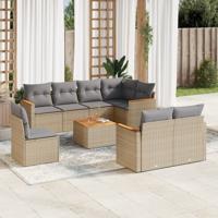 9-delige Loungeset met kussens poly rattan gemengd beige