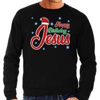 Foute Kersttrui - sweater - Happy Birthday Jesus - zwart - voor heren - kerstkleding