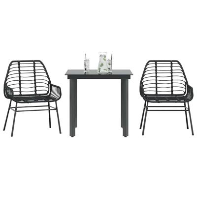 3-delige Tuinset poly rattan glas zwart