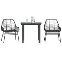 3-delige Tuinset poly rattan glas zwart