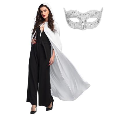 Carnaval gemaskerd bal verkleedkleding - Oogmasker zilver - Cape/mantel in het wit - volwassenen