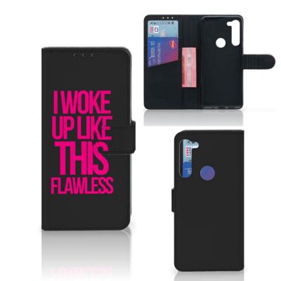 Motorola G8 Power Hoesje met naam Woke Up - Origineel Cadeau Zelf Maken | Portemonnee hoesje