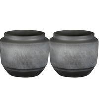 2x stuks plantenpot/bloempot - zwart met relief - D21/H17 cm