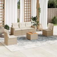 6-delige Loungeset met kussens poly rattan beige