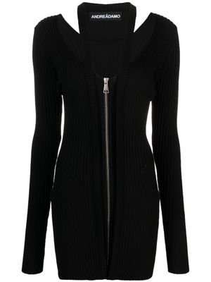 ANDREĀDAMO robe en maille nervurée à col v - Noir