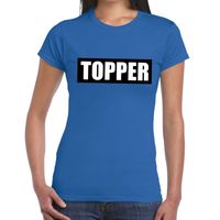 Blauw t-shirt dames met tekst Topper in zwarte balk 2XL  - - thumbnail