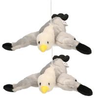 Vliegende meeuw knuffel - 2x stuks - 28 cm - pluche - meeuwenknuffel - dierenknuffels