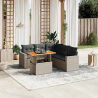 6-delige Loungeset met kussens poly rattan grijs