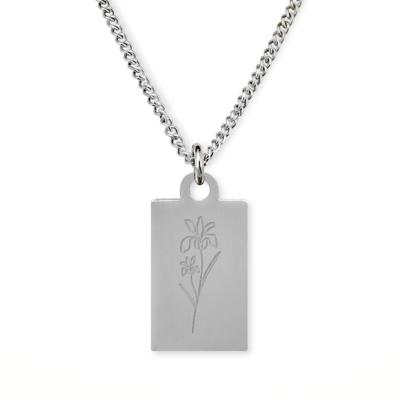 Gegraveerde geboortebloem ketting OUD DESIGN - Stainless steel - Zilver - Rechthoek - Februari - iris