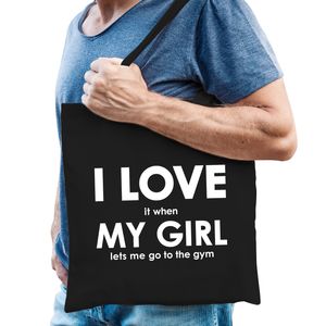 Cadeau tas sporter/ bodybuilder I love it when my girl lets me go to the gym zwart voor heren   -