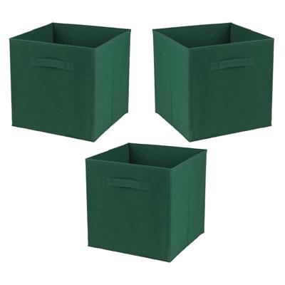 Opbergmand/kastmand Square Box - 3x - karton/kunststof - 29 liter - donkergroen - 31 x 31 cm