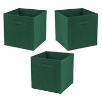 Opbergmand/kastmand Square Box - 3x - karton/kunststof - 29 liter - donkergroen - 31 x 31 cm
